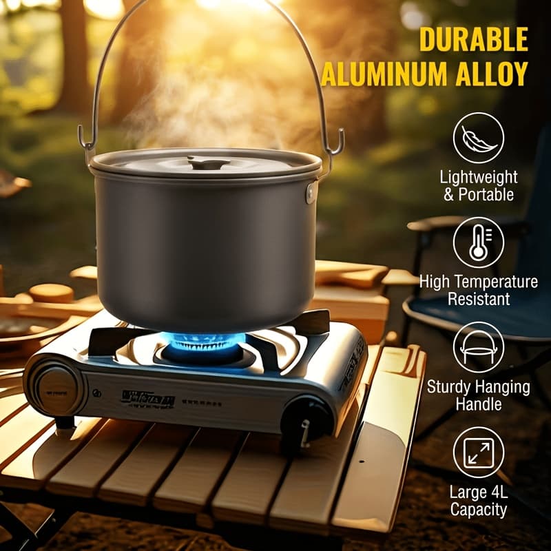 Système de cuisson outdoor 2-en-1 avec trépied et marmite 4L