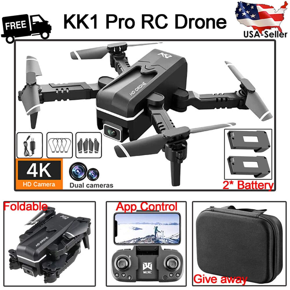 Dron RC Quadcopter **Quad Air Drone** con **4K HD** y **cámara dual**, **WiFi FPV**, controlador KK1, **2 baterías** incluido.