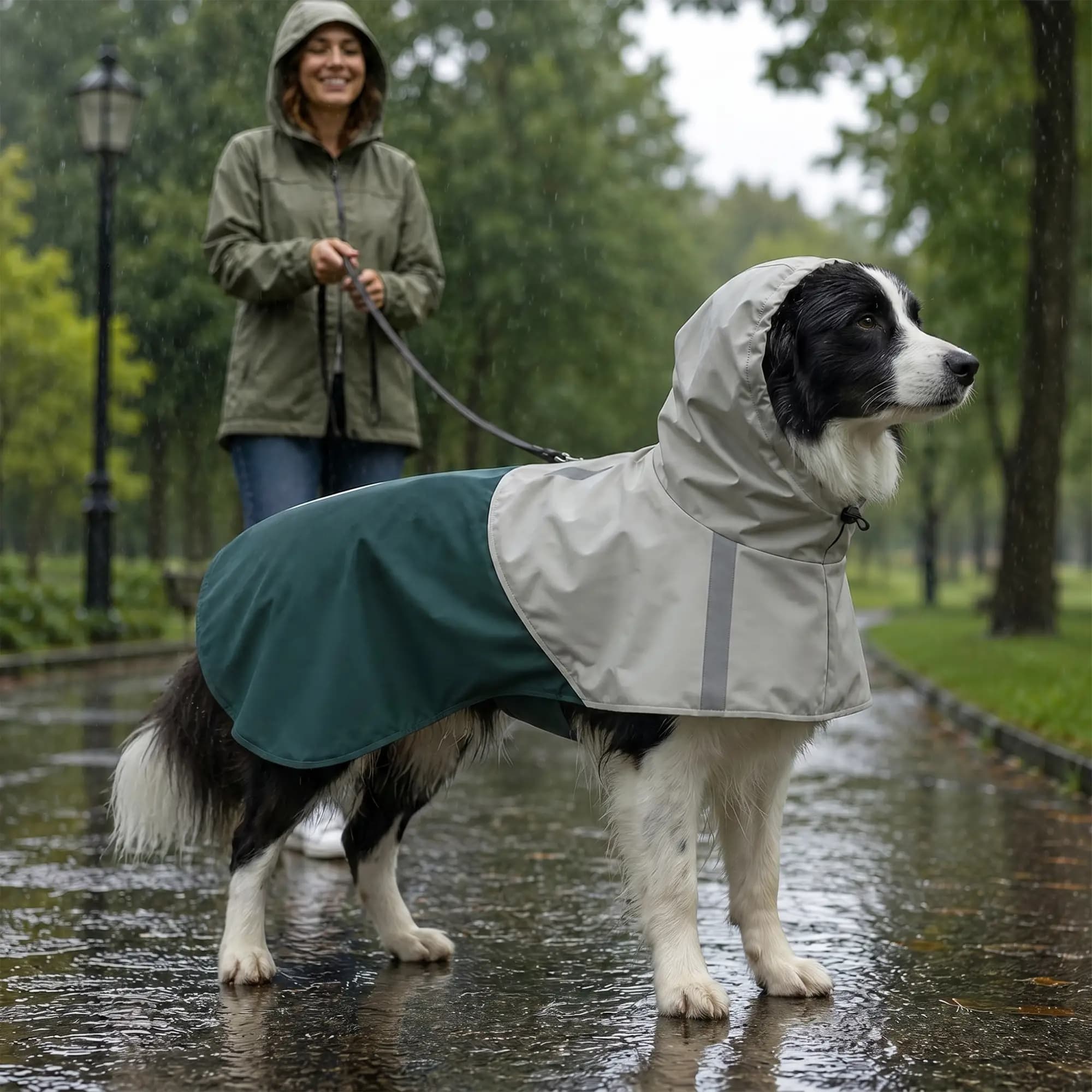 Imperméable réglable pour chien avec bandes réfléchissantes