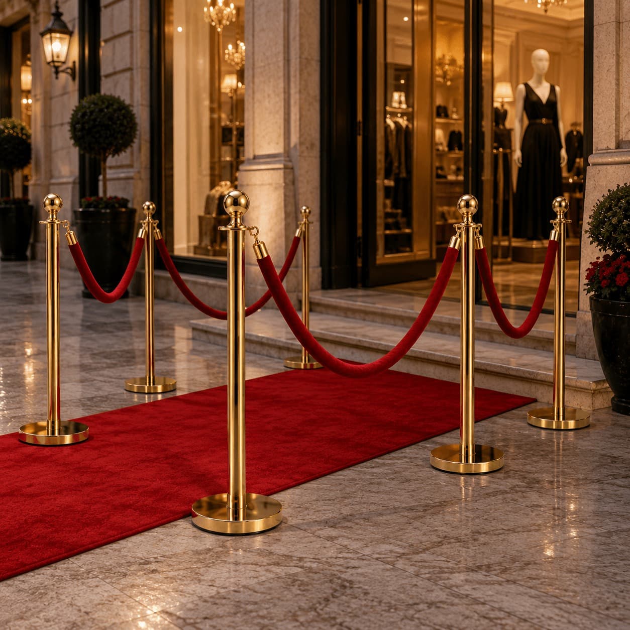 Stainless Steel Stanchions with Red Cords, 4-Pack