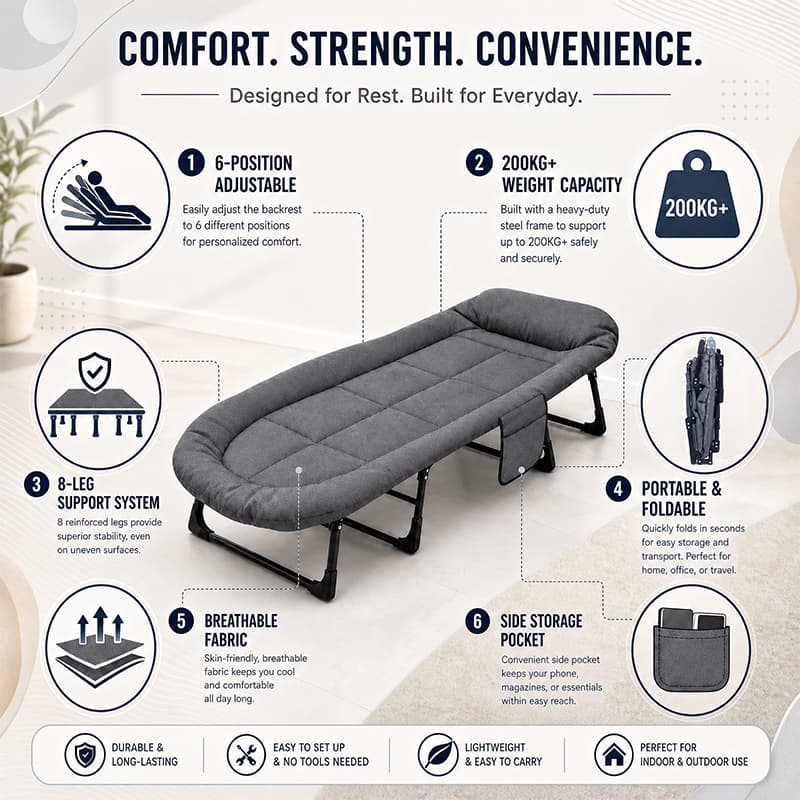 Lit de camp pliable outdoor pour camping et voyages