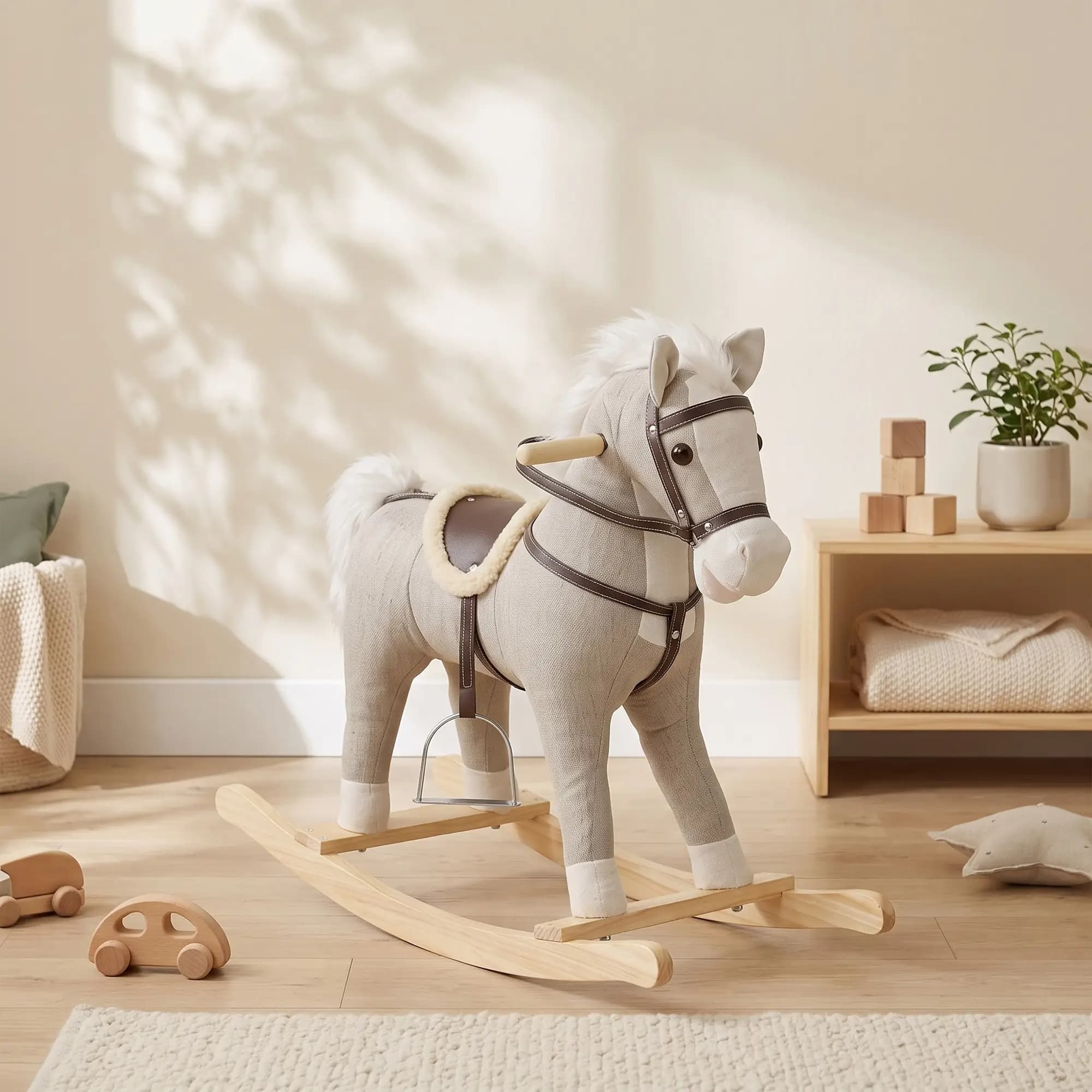 Cheval à bascule avec son et poignées de sécurité, gris