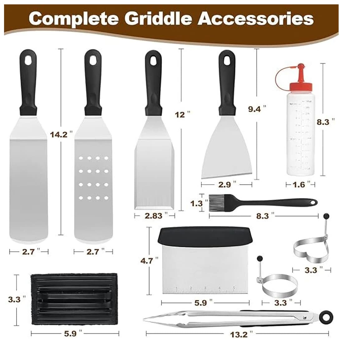 Set profesional de 14 utensilios de barbacoa de acero inoxidable
