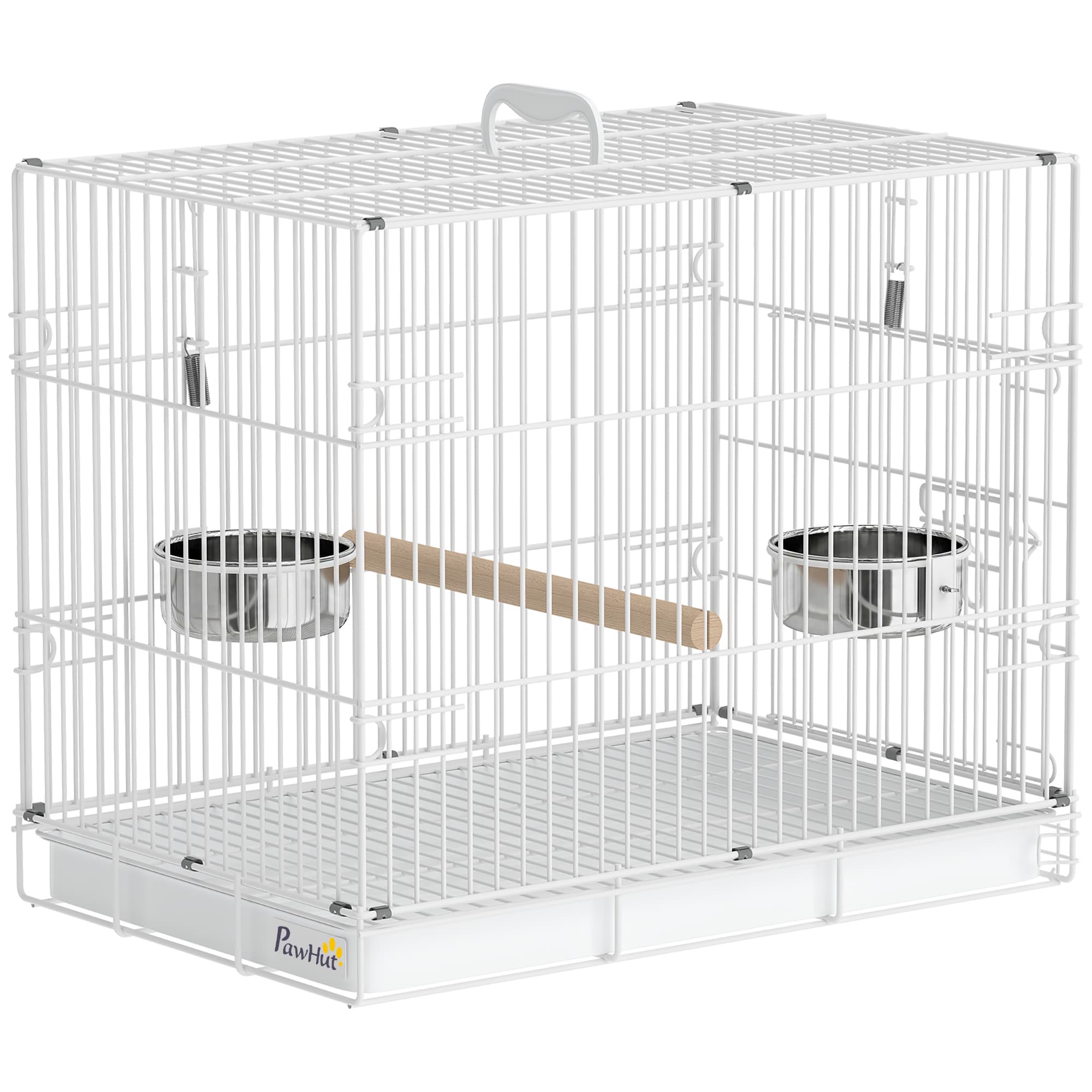 Cage de transport pliable pour oiseaux avec perchoir et gamelles inox
