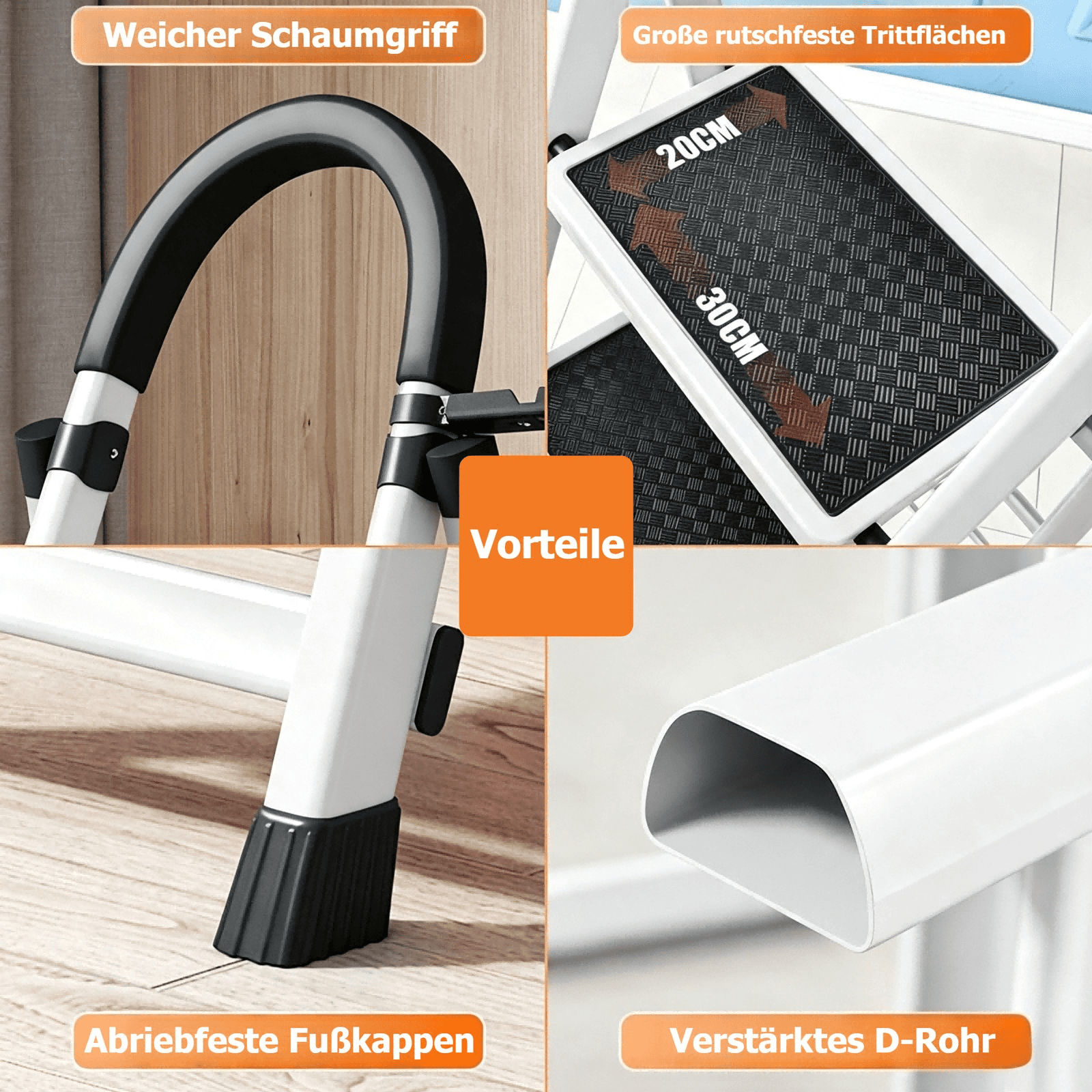 Ultraschlanke Klapptrittleiter aus Stahl 4 oder 5 Stufen