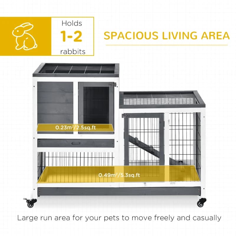 Holz Kaninchenstall Erhohtes Bunny Cage Indoor Small Animal Habitat Mit Enclosed Run Mit Radern, Rampe, Entfernbarer Schublade Fur Kaninchen, Huhner,