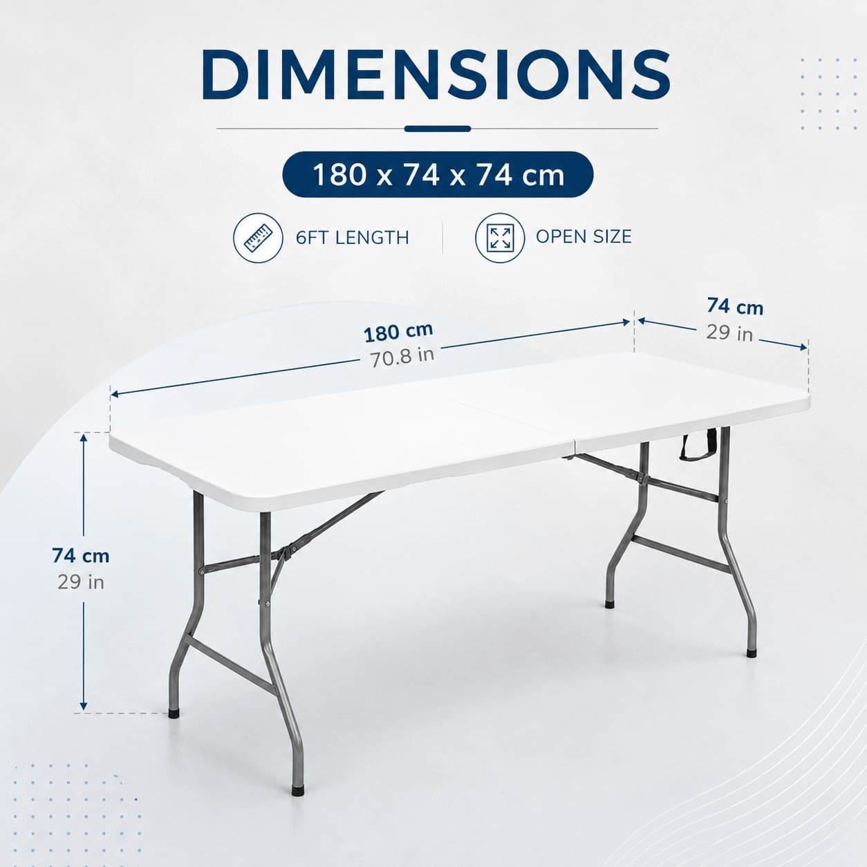 Mesa plegable de plástico blanca con asa, 180 x 74 cm, mesa utilitaria rectangular portátil resistente para comedor, Ca