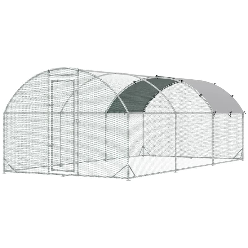 Großes Metal Chicken Coop mit wasserdichtem und UV-beständigem Bezug, domförmige Lauf- und Einzäunung, Henne Haus für Außen- und Hofnutzung