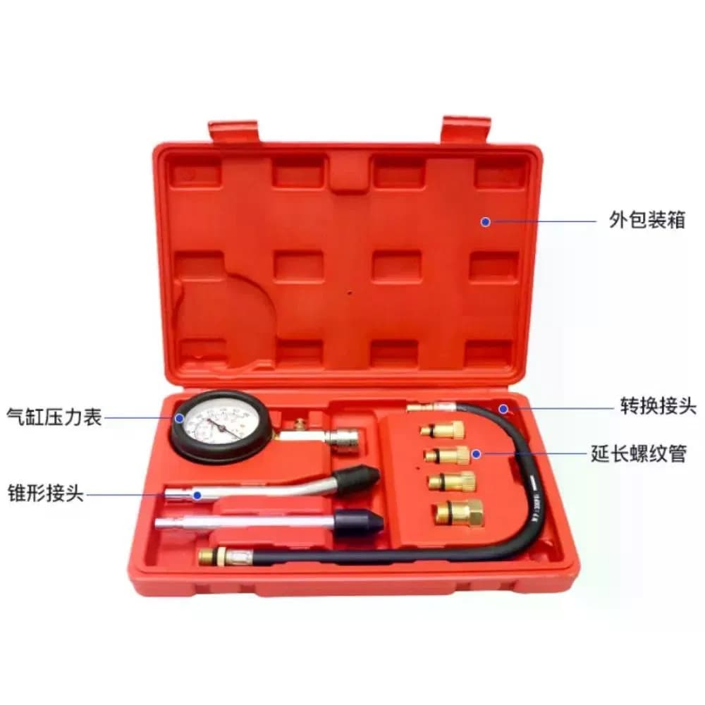 Probador de compresión para motores gasolina, 0-300 PSI, 4 adaptadores