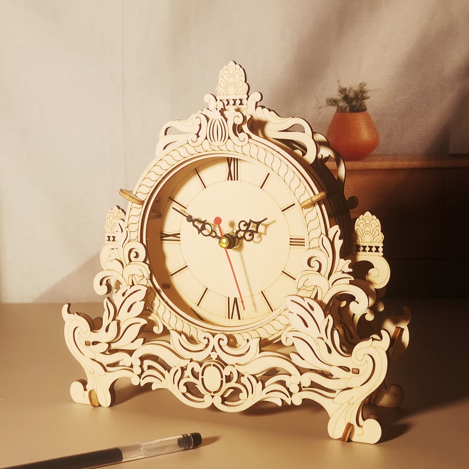 Las ventas están prohibidas en TEMU y SHEIN - Kit de modelo de reloj de madera 3D Puzzle Kits de construcción de escritorio Reloj de escritorio DIY Bloques de construcción arquitectónicos Creativo