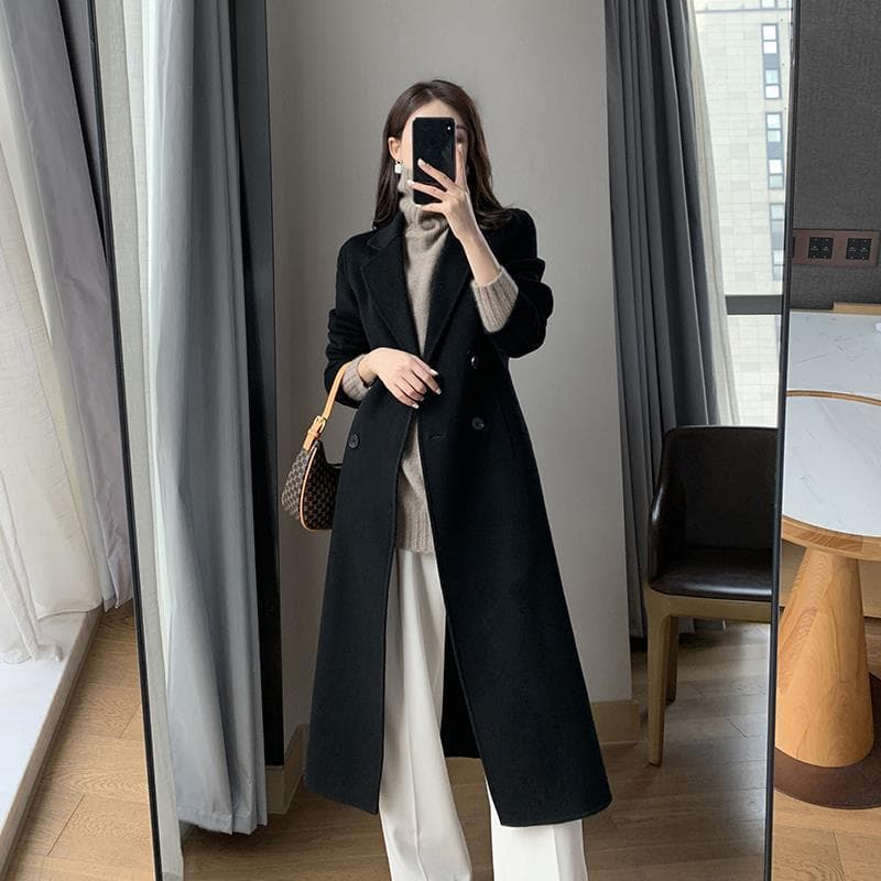 Manteau en laine mi-long amincissant pour femme