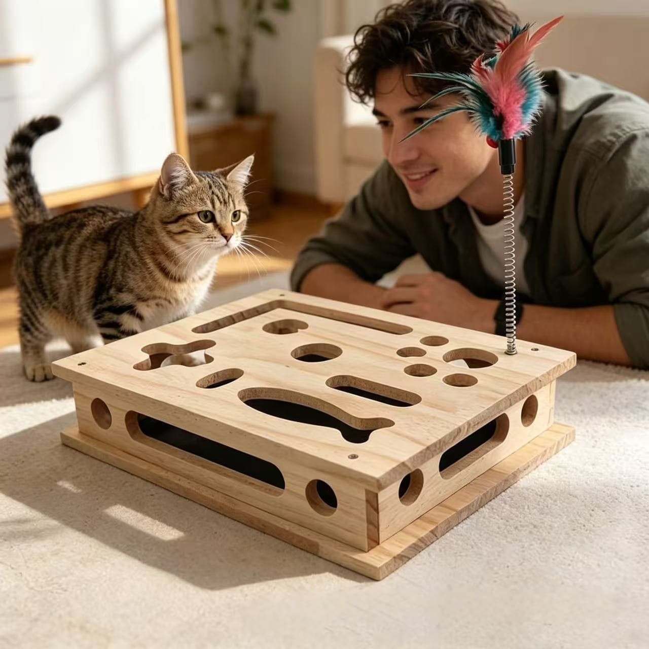 Scatola graffiante in legno per gatti divertente per stuzzicare e intrattenimento personale