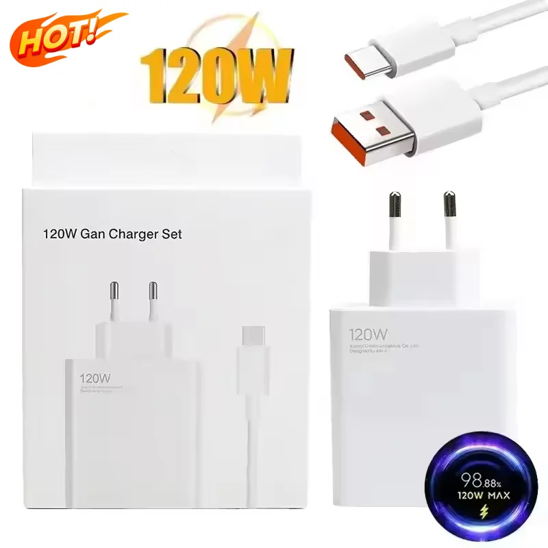 120W Ultra-schnelles Ladegerät QC 5.0 EU Stecker 6A Typ C Kabel für iPhone, Huawei, Xiaomi