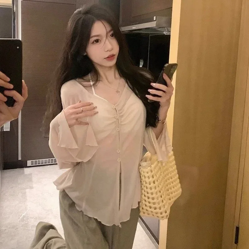 Blouse Y2K transparente avec manches bouffantes pastel