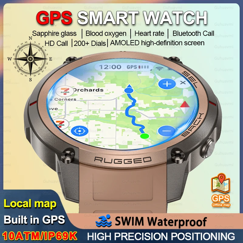 Robusta smartwatch outdoor per uomo con GPS, bussola e tracciamento fitness