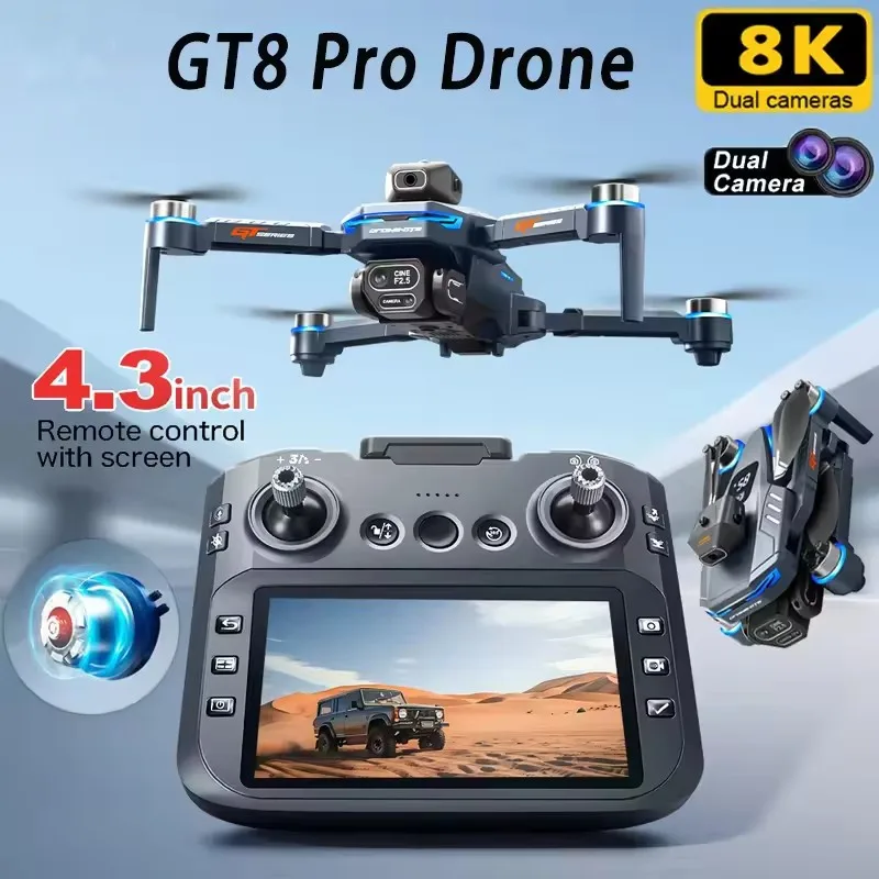 GT8 Drone 6K /8K HD Caméra Évitement d'obstacles Prise de vue aérienne Drone sans brosse avec écran Drone RC pliable Quadricoptère