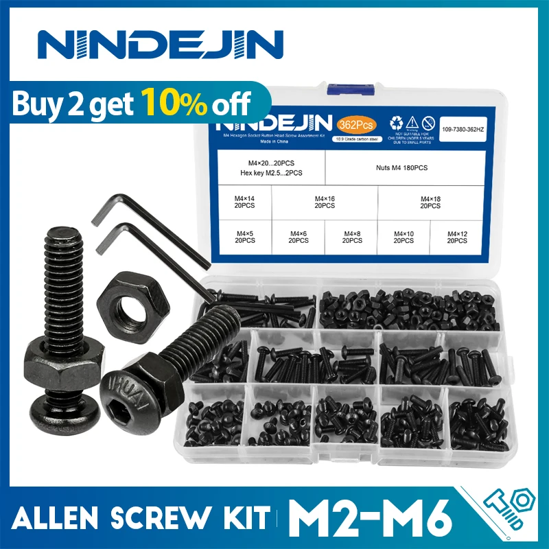 NINDEJIN Vite a sei lati a sei lati, vite a sei lati a sei lati, M2, M2,5, M3, M4, M5, M6, set di viti a sei lati a testa rotonda, set di bulloni e viti