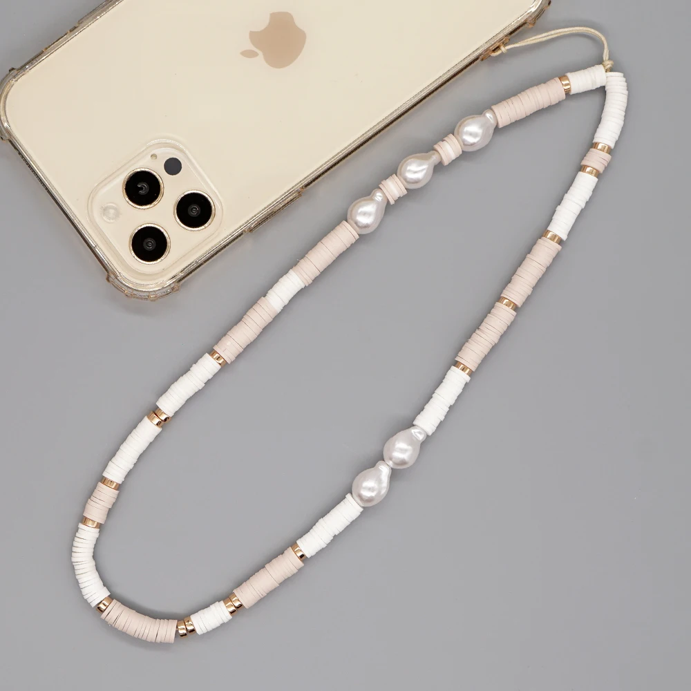 Handykette aus Ton Perlenfest Solid Color Imitationsperlen Seil Mode Accessoires Frauen