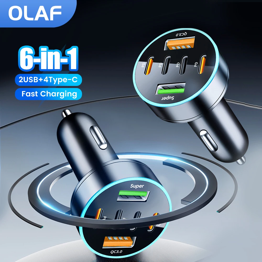 شاحن 6-منافذ 100W - شحن سريع PD QC 3.0 USB-C - إشعال تلقائي - مقبس لiPhone 14 13 سامسونج هواوي إكسياومي