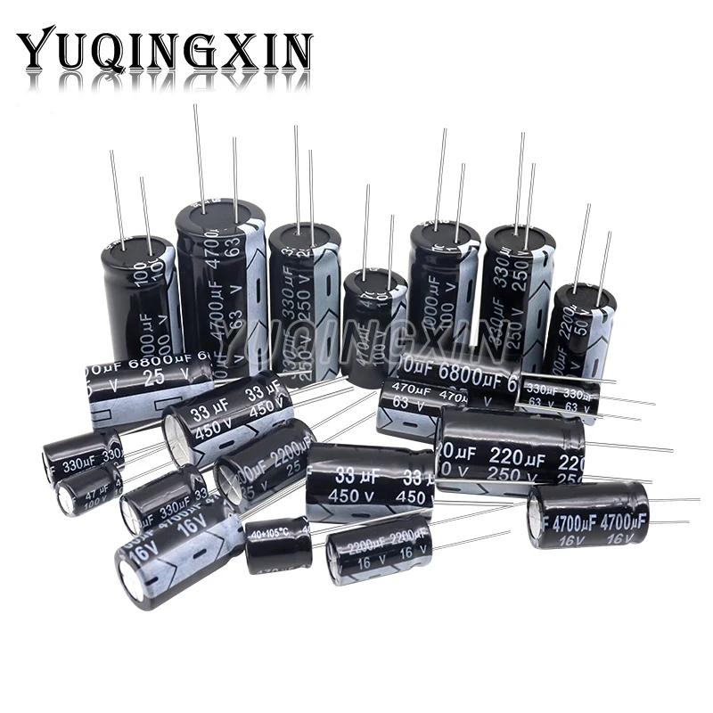 مكثف إلكتروليتي من الألومنيوم 10V 16V 25V 35V 50V 400V 450V 470UF 100UF 220UF 330UF 470UF 680UF 1000UF 47UF 10UF 22UF 0.47UF