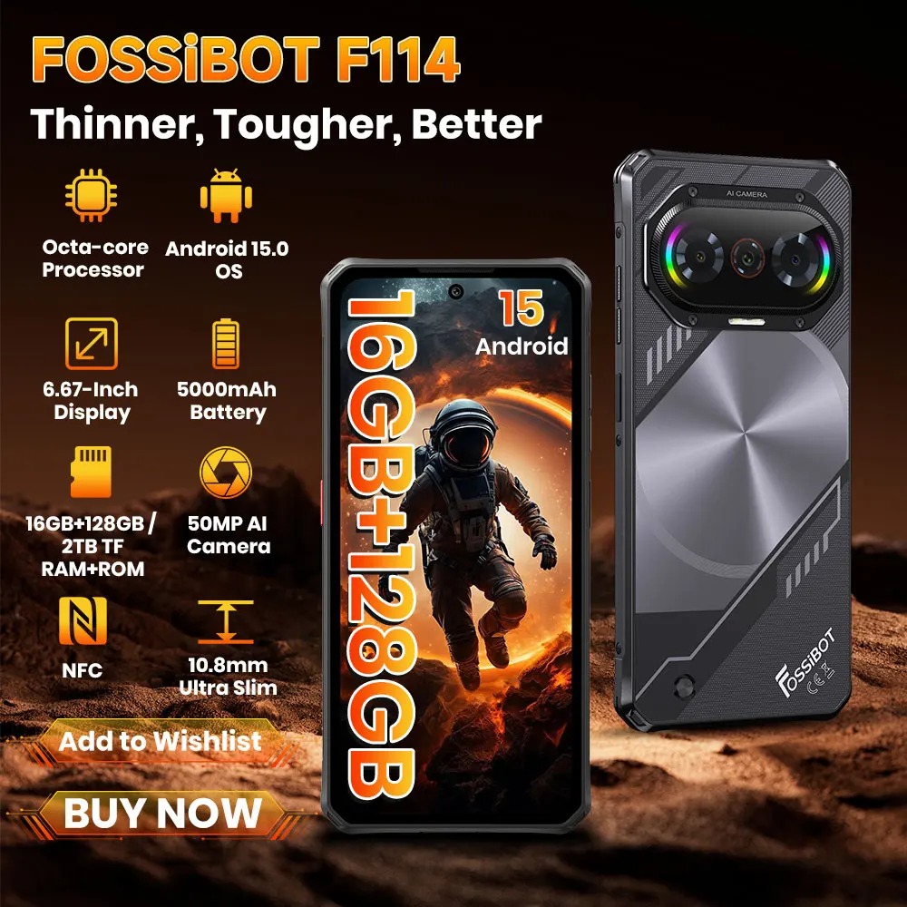 Robusto FOSSIBOT F114-Smartphone con batteria da 5000 mAh e fotocamera da 50 MP