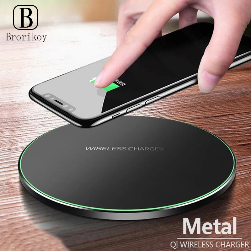 Sottile pad di carico metallico wireless da 10W per iPhone 14 13 12 Pro Xs Max Samsung S8 S9 Note8 9