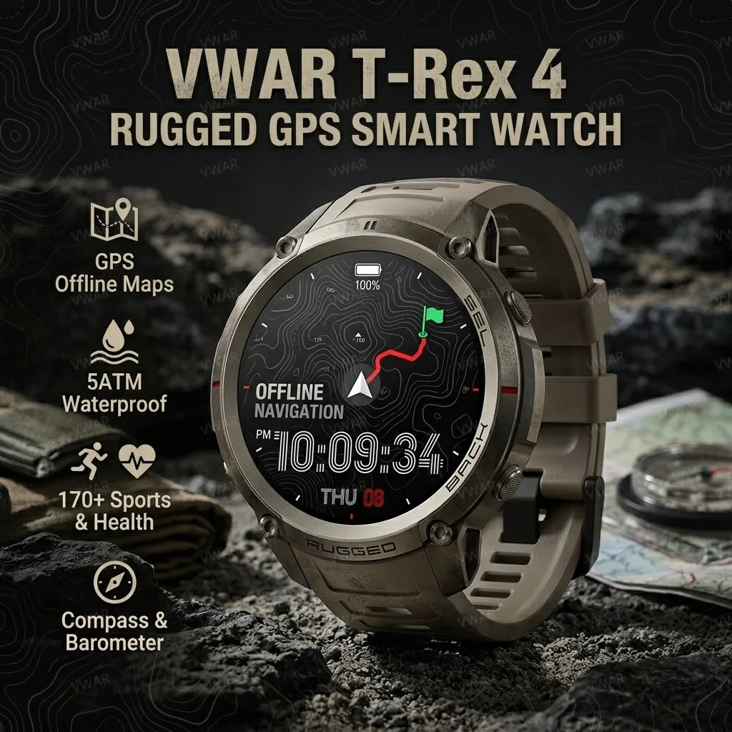 Nuova VWAR T-Rex 4 GPS-Smartwatch con mappe offline e funzioni sportive militari per uomo