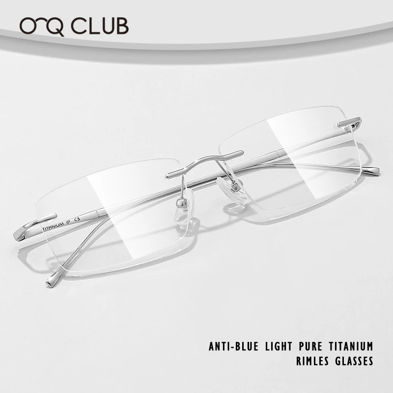 O-Q CLUB Gafas de lectura de titanio ultraligero para hombres, moda, simple, sin marco, gafas para miopía, gafas individuales