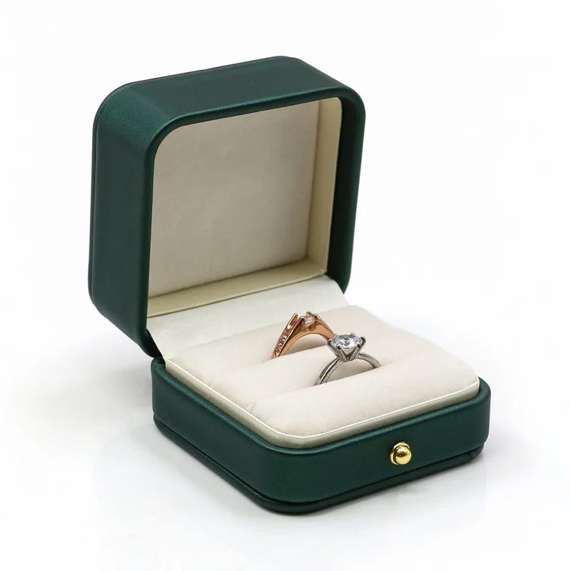 Caja de anillos vintage de doble ranura en cuero PU para matrimonio propuesta anillo de compromiso caja regalo organizador almacenamiento