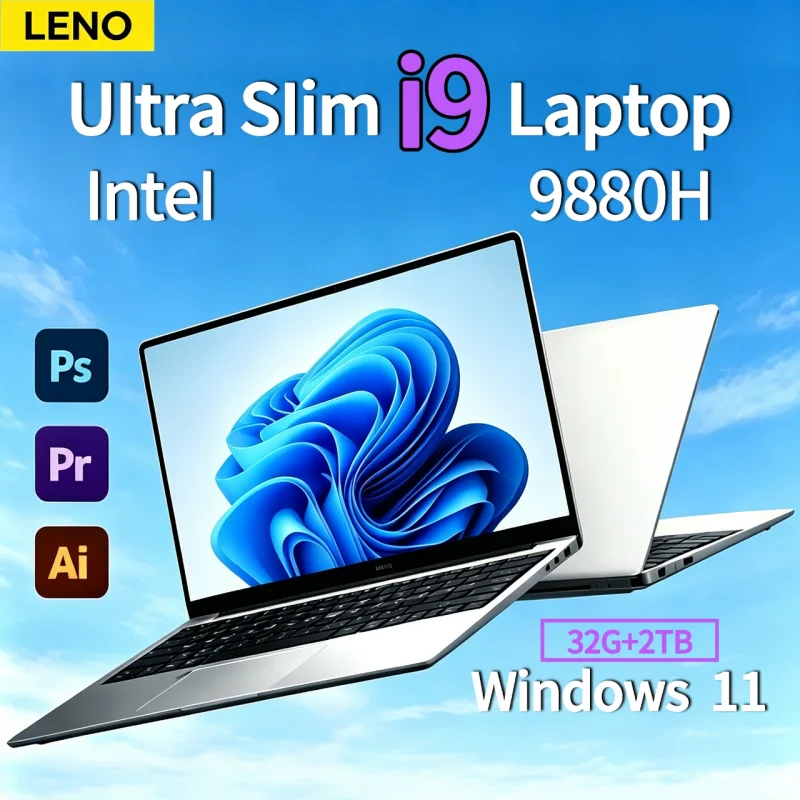 LENO 2026 Nuovo 15,6 pollici Intel Core i9-9880 4K HD Portatile Ultra Sottile per Giochi 1920*1080 Windows 11 Office per Studio, Casa e Tempo Libero