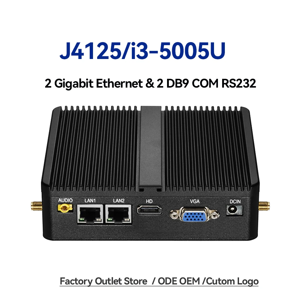 Industrieller lüfterloser Mini-PC Celeron J6412 Core i3-5005U Dual LAN 2*COM HDMI WIFI Windows 10 Nettop Office Computer Minipc Desktop