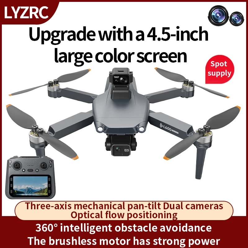 Jeu RC L600-2PRO MAX GPS 8K Caméra Aérienne 3-Axes Gimbal FPV Sans Balais avec Évitement d'Obstacles et Drone RC Écran Large Contrôle