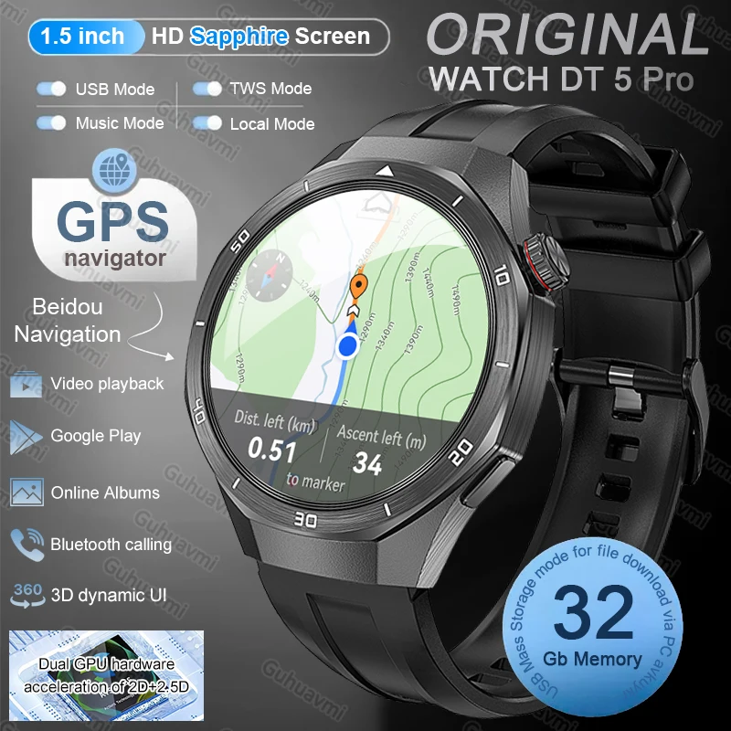 Nuova DT5 Pro Smartwatch con navigazione GPS e 32GB di memoria