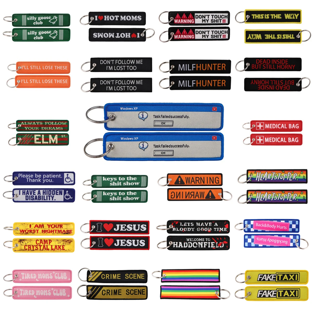 Advertencia, bordado, citas divertidas, llaveros, llaveros, llaveros para motocicleta, automóviles, portallaves, chaveiro, joyería, regalos