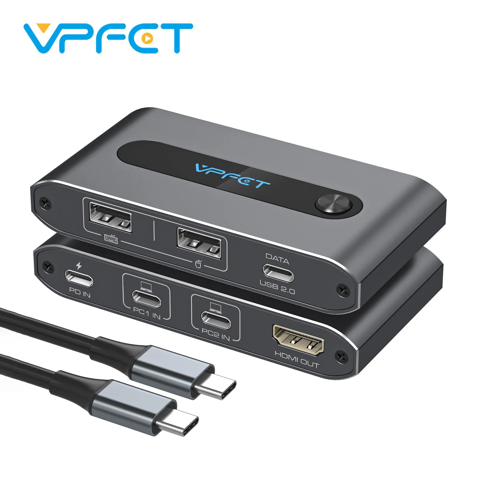 معدل KVM USB-C ل 2 كومبيوترات و 1 شاشة