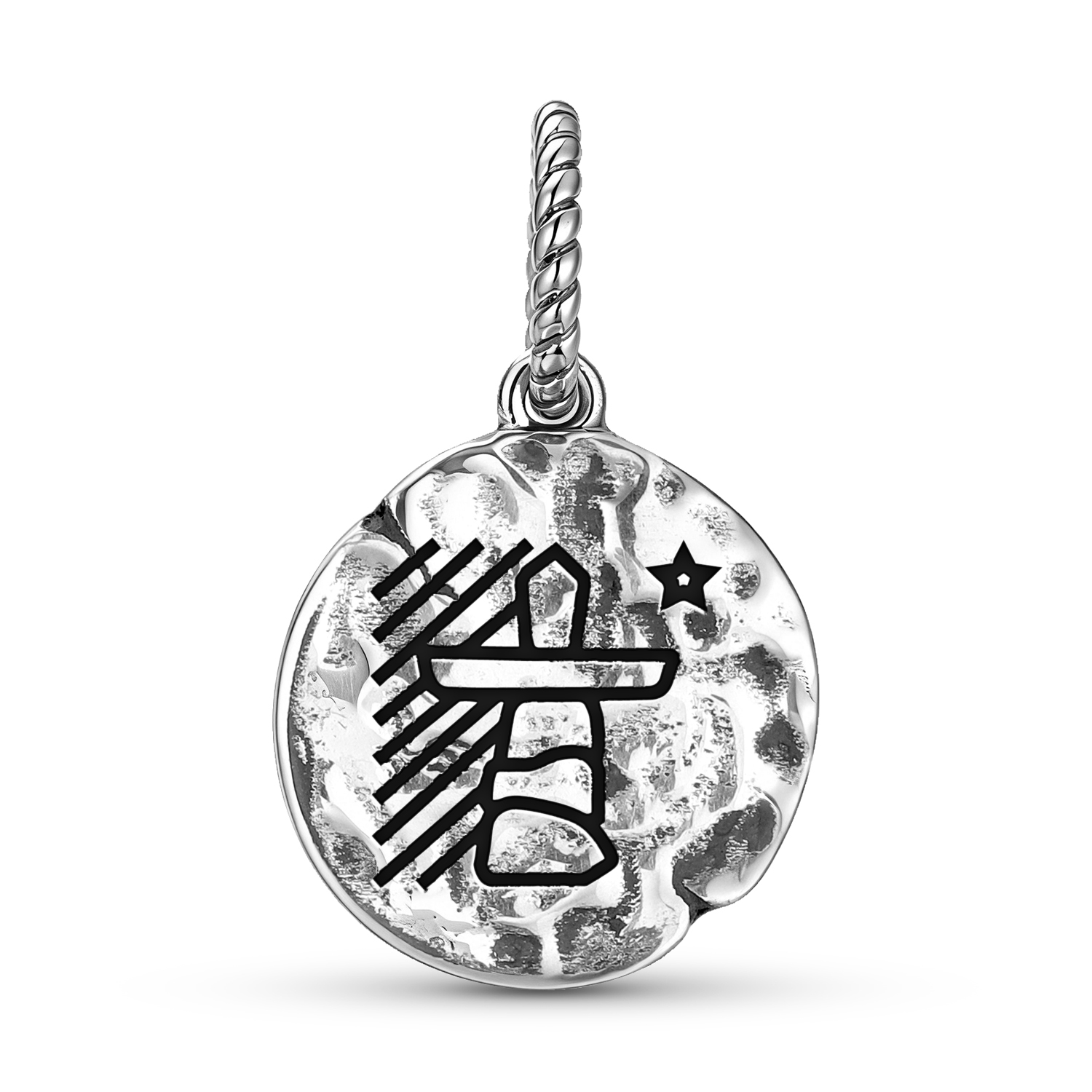 Sterlingsilber-925-Nunavut-Flagge-Handtextur-Dangle-Charm