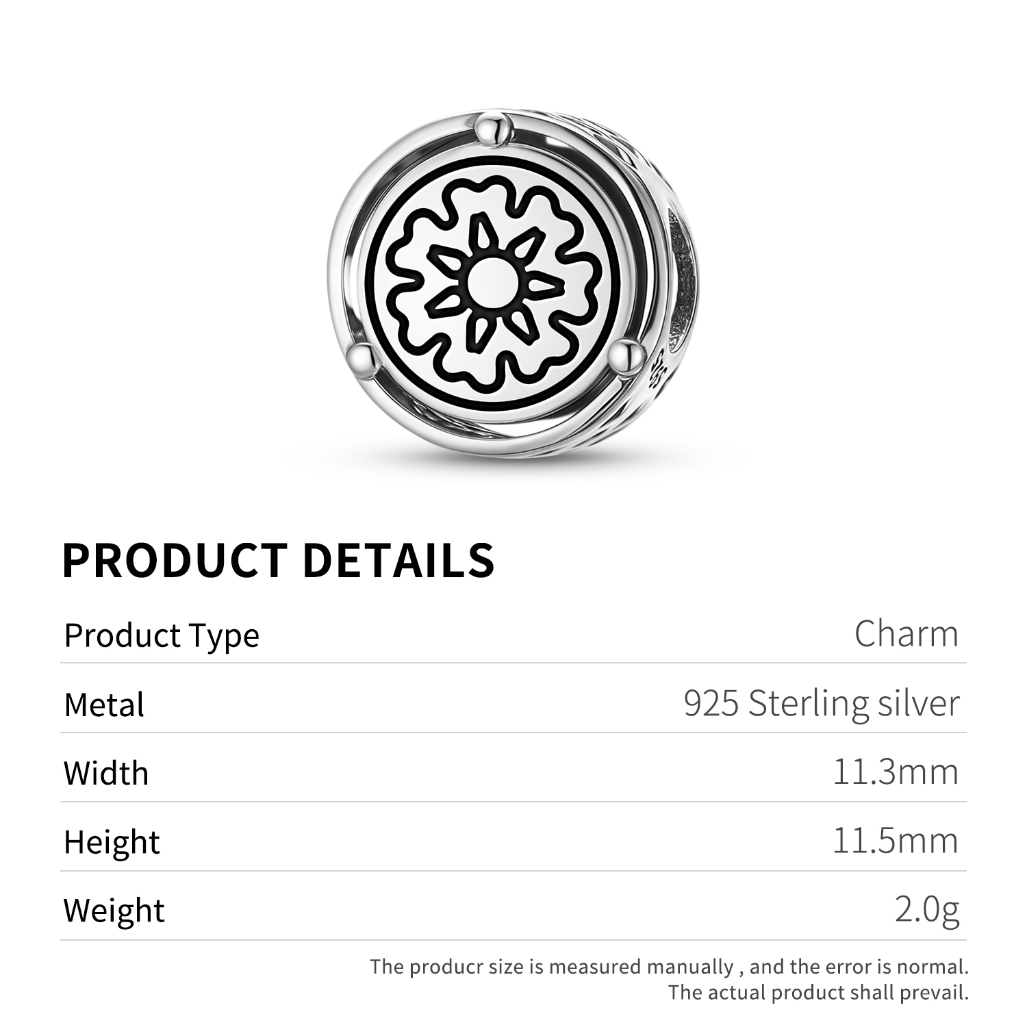 925 Sterling Silber Anthroposophie Sonnensiegel-Anhänger für Armbänder & Ketten