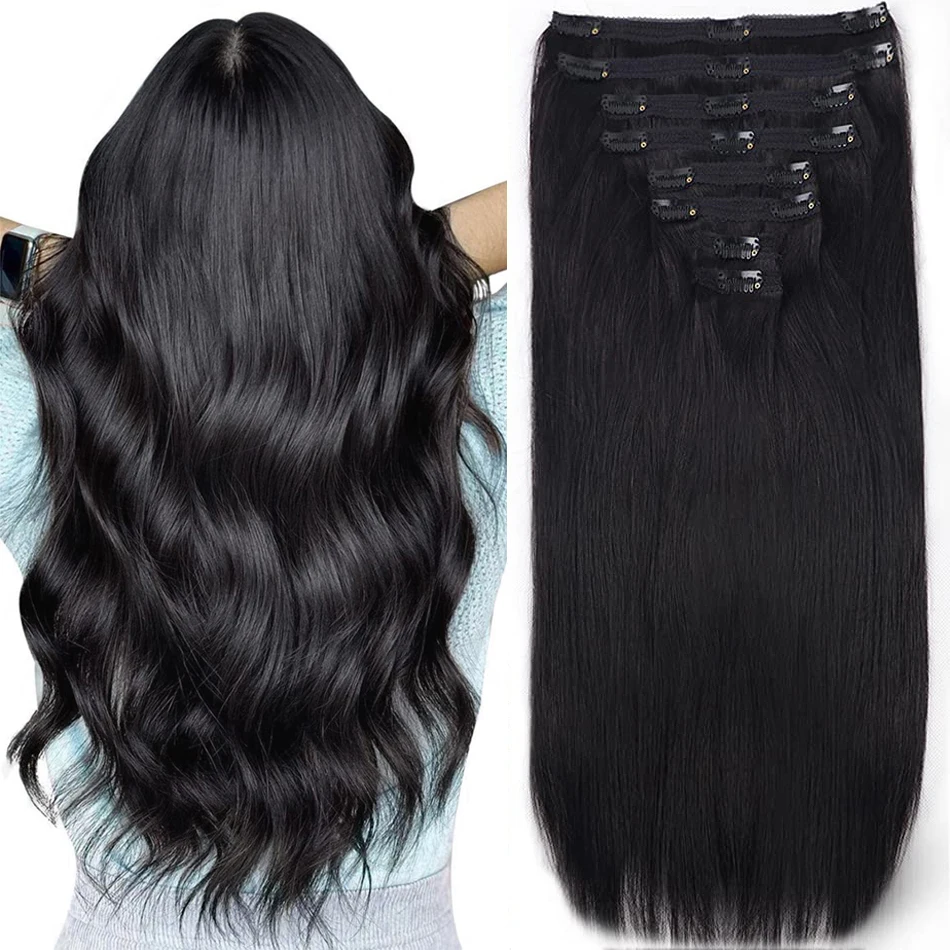 Extensions de cabello con clip en cabello humano natural recto sin costura Clip-ons Extensions de cabello invisibles Clip-ins Pelo para mujeres Clip-ins
