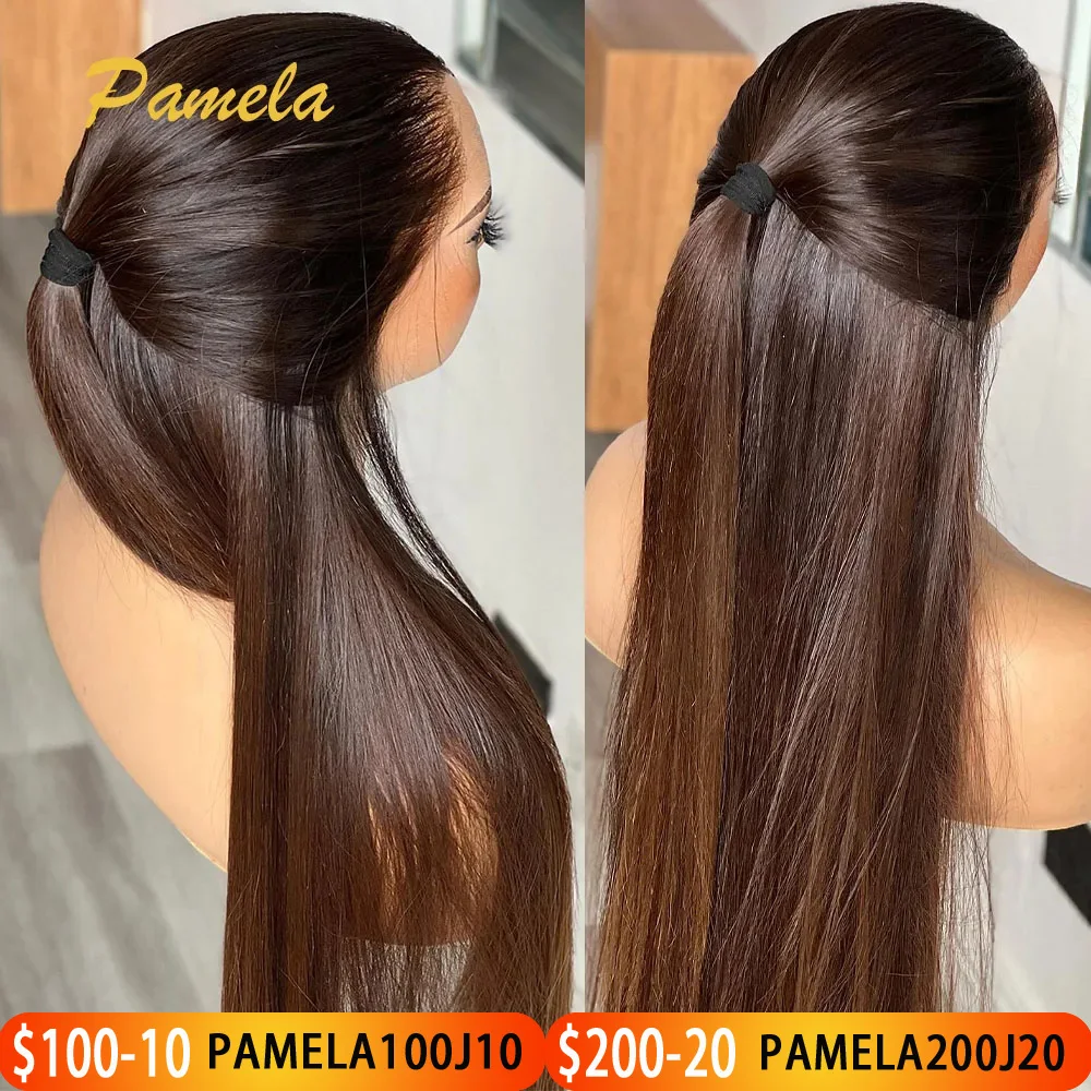 Wig frontale in pizzo con effetto 13x6 HD, dritta, bionda, con sfumatura ombrè marrone, senza colla, pronta per l'uso.