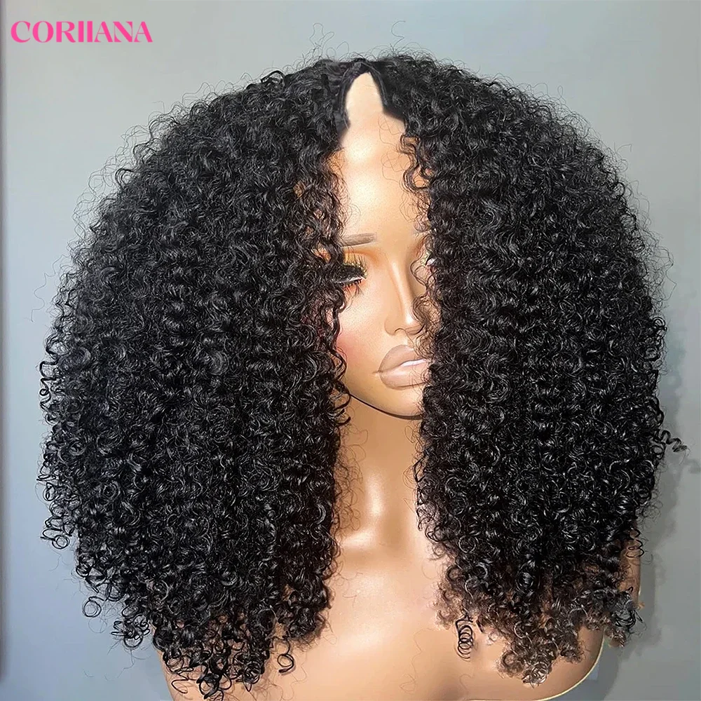 Parrucca a V con onde profonde, ricci, capelli umani, senza lacca, clip-in, mezza parrucca per donne