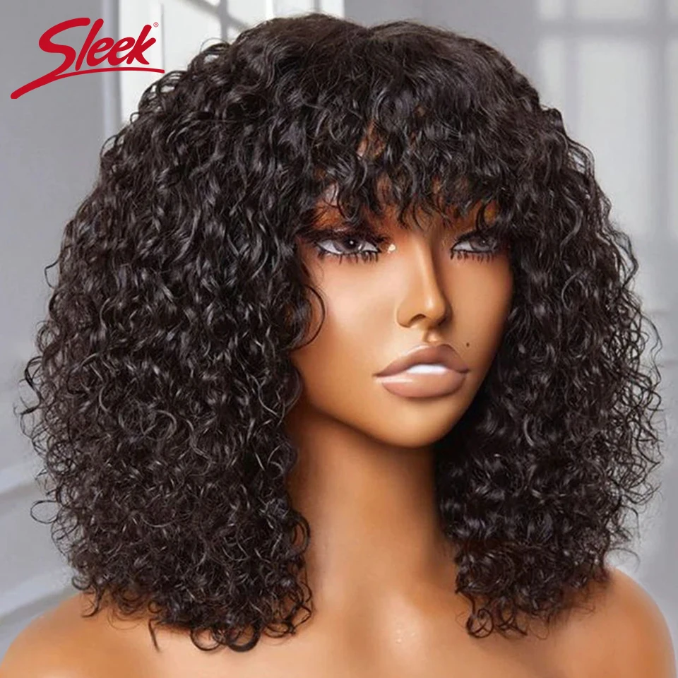 "Parrucche a bob con frangia Jerry Curly Short Bob Human Hair, senza colla, biondo miele con onde d'acqua, per donne"