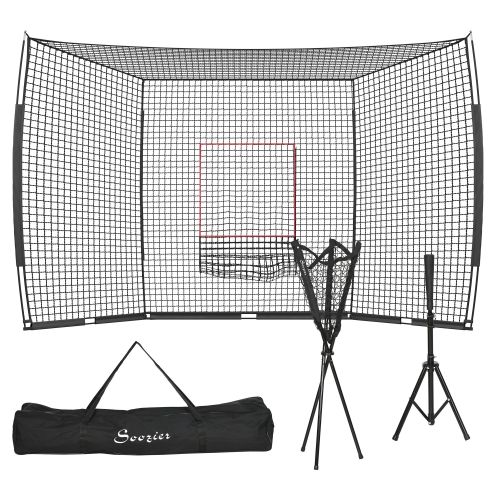 Soozier 17X 5.5Baseball Net With Strike Zone, Tee, Caddy, And Carry Bag For Pitching And Hitting, Portable Extra Large Softball And Baseball Training 
