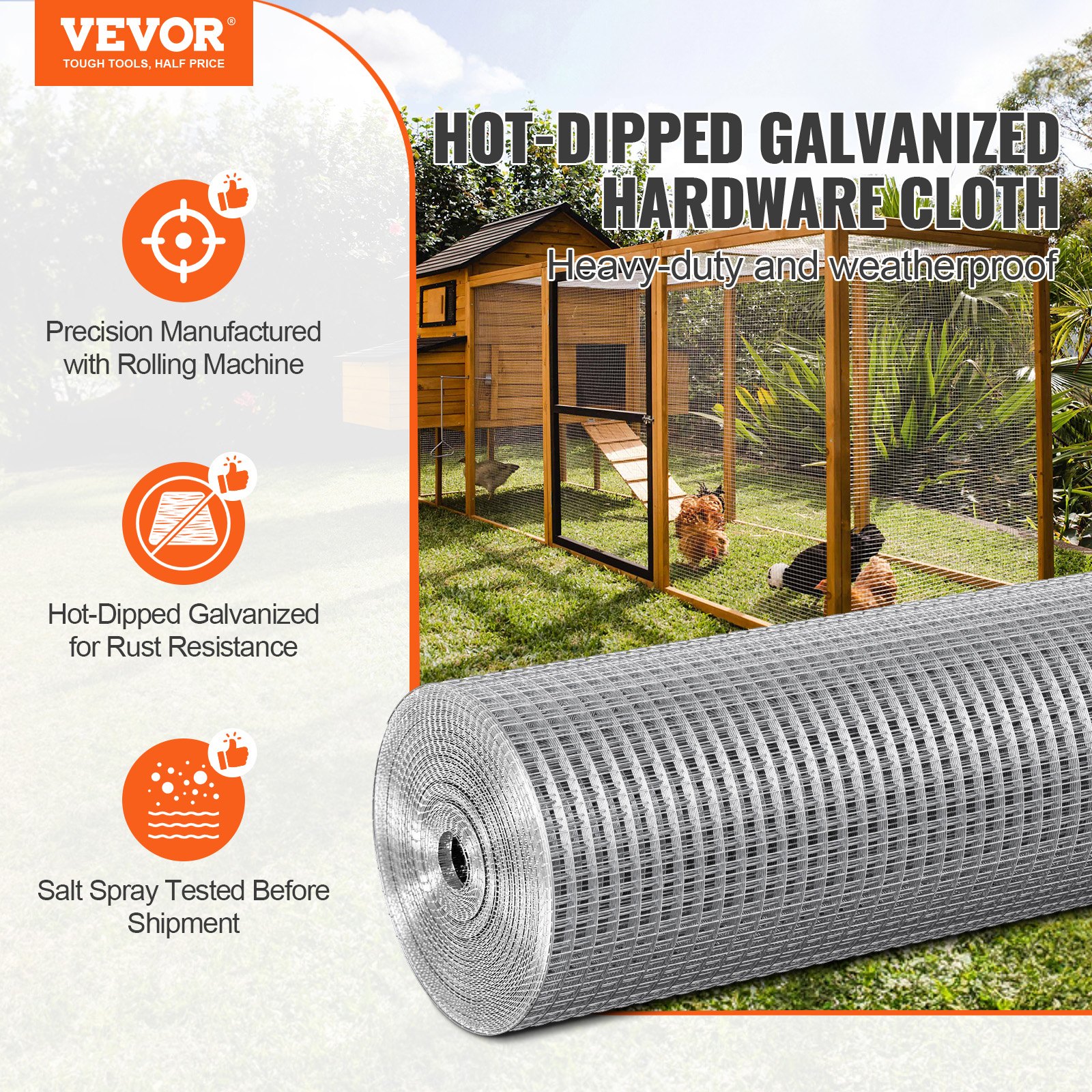1'2 Zoll Hardware Cloth, 24in x 100 Ft, 19 Gauge, Galvanisiert