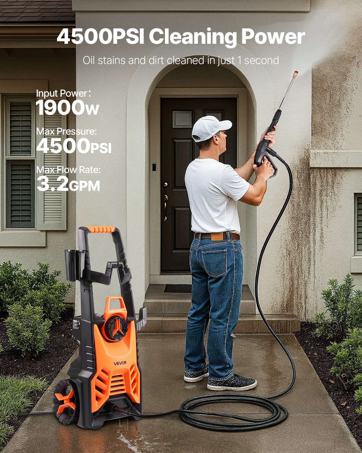 Elektrischer Hochdruckreiniger Max 4500 PSI mit Schaumkanone