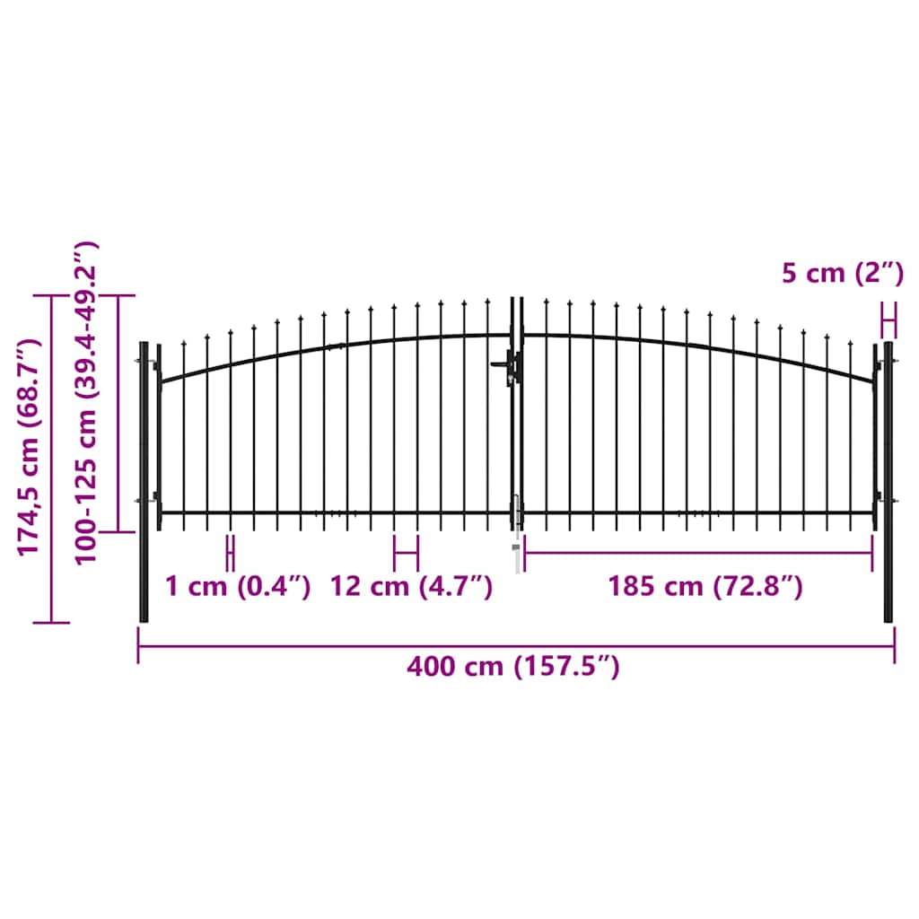 Zweiflügeliges Gartenzauntor mit Speerspitzen 400×175 cm