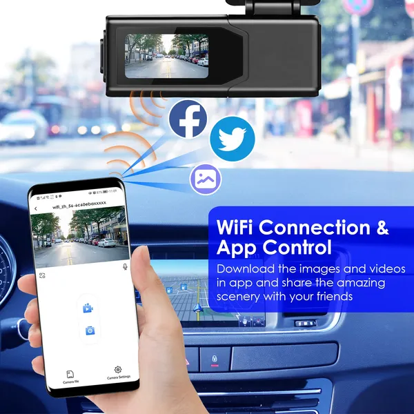 2K HD Front Dash Cam mit IPS-Bildschirm, Nachtsicht, Loopaufnahme, 32GB Speicherkarte, 140° Weitwinkel, WLAN-App-Steuerung