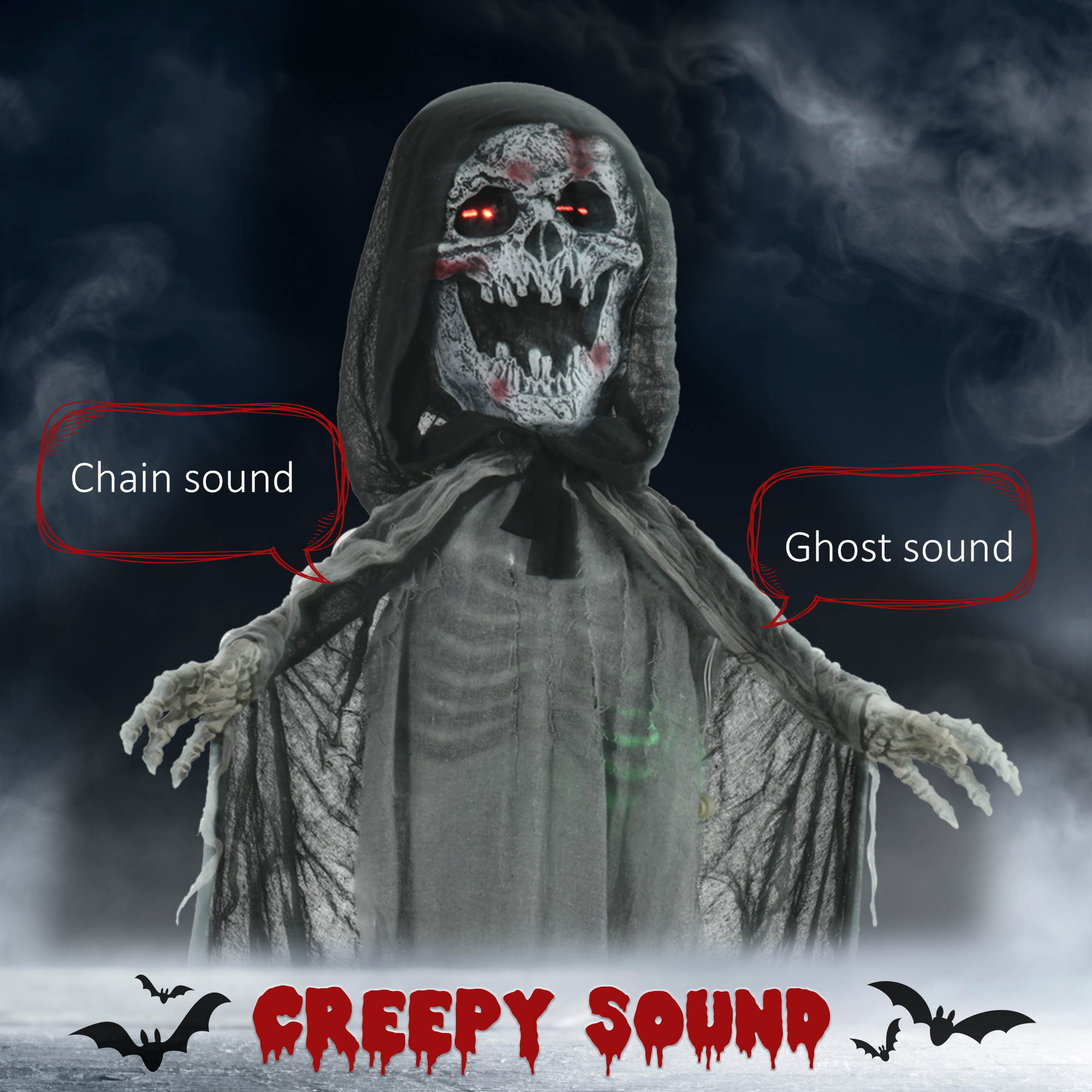 74" Sorcière Squelette de Jardin pour Halloween, Décoration Animée Prop Animatronique avec Son et Activation par Mouvement, Yeux et Poitrines Éclairés