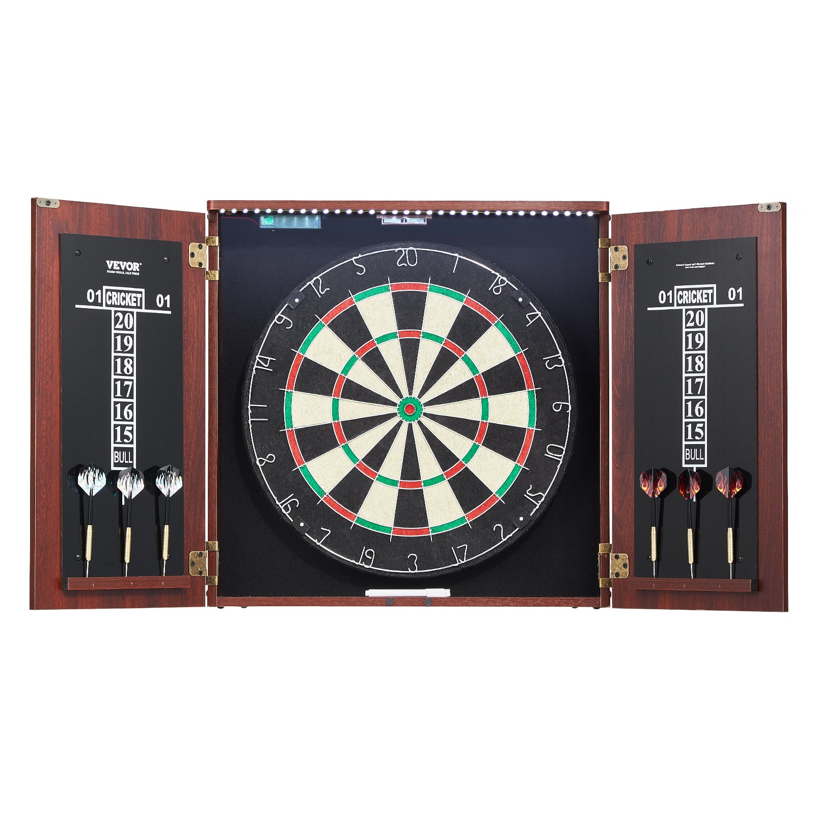 Dartboard-Schrank-Set mit LED-Beleuchtung und Zubehör