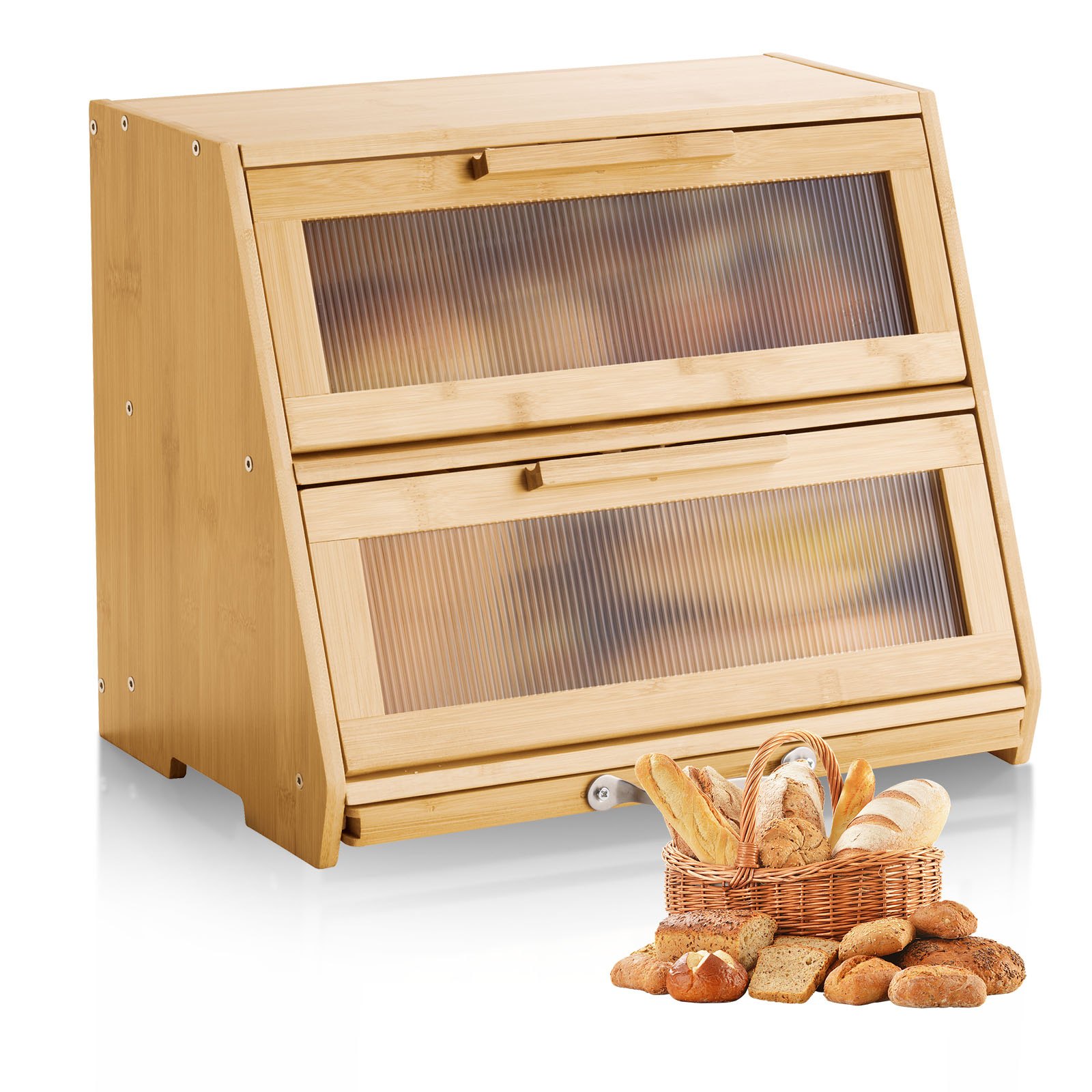 Doppellagiger Brotkasten aus Holz mit Acryltür