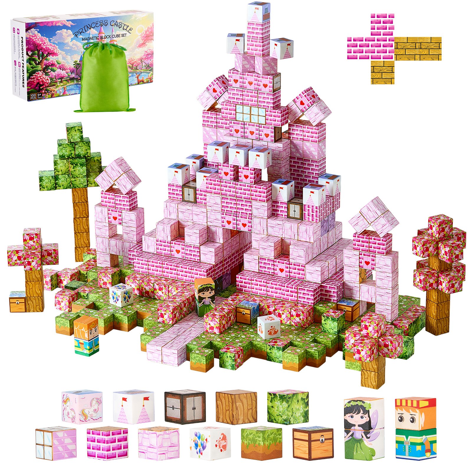 Magnetische Bausteine, 100-teiliges Prinzessinnen-Schloss-Set